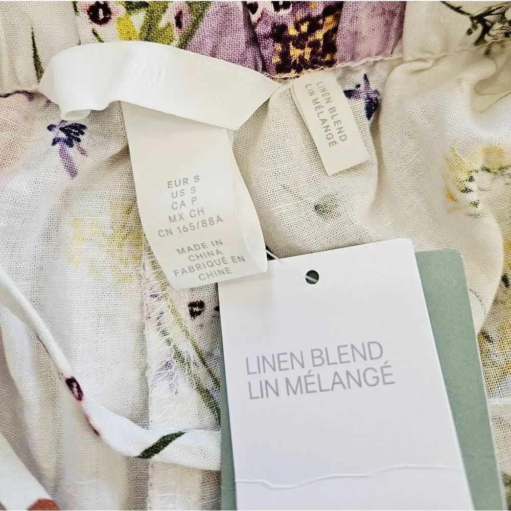 NWT H&M Linen Collection Wildflower Meadow Lace Back Square Neck Floral Romper S